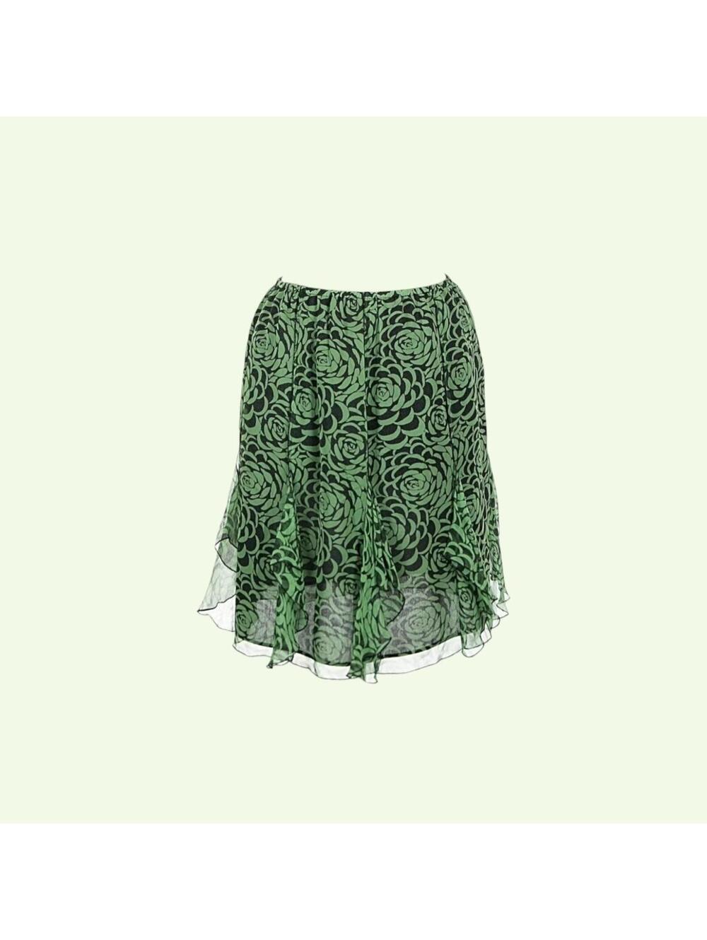 Vintage Green Floral Patterned Chiffon Skirt
